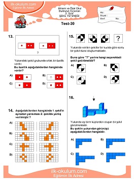 ilkokul 1. Sınıf Bilsem Zeka Testi 